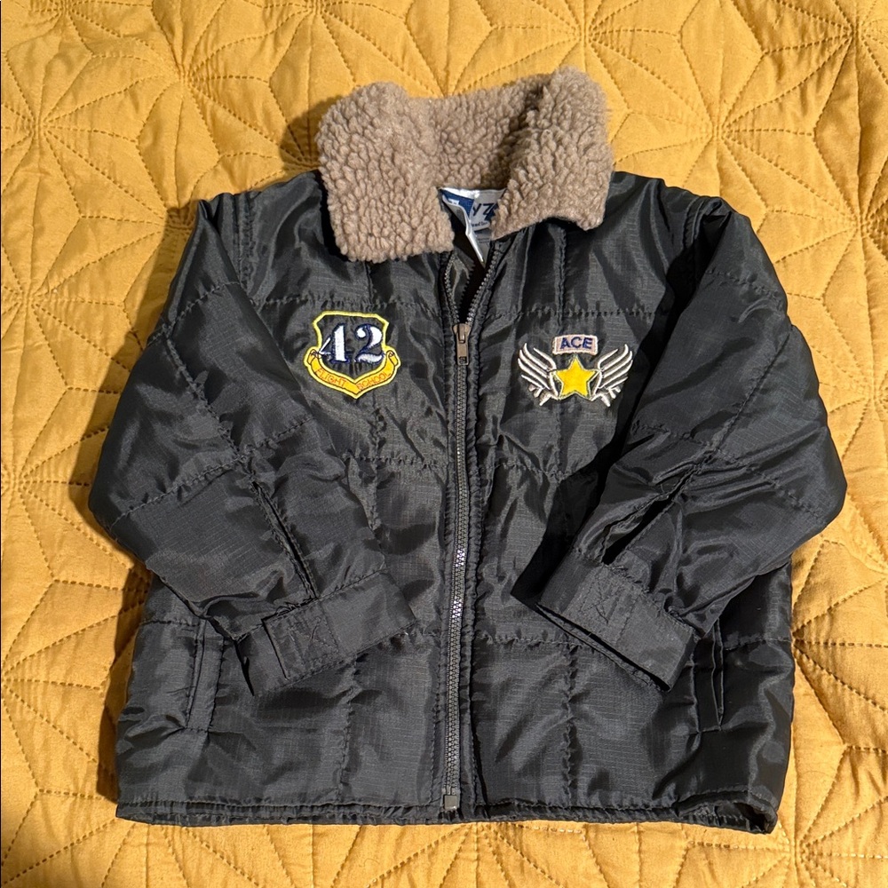Kids vintage olive green Bomber Jacket with Patches